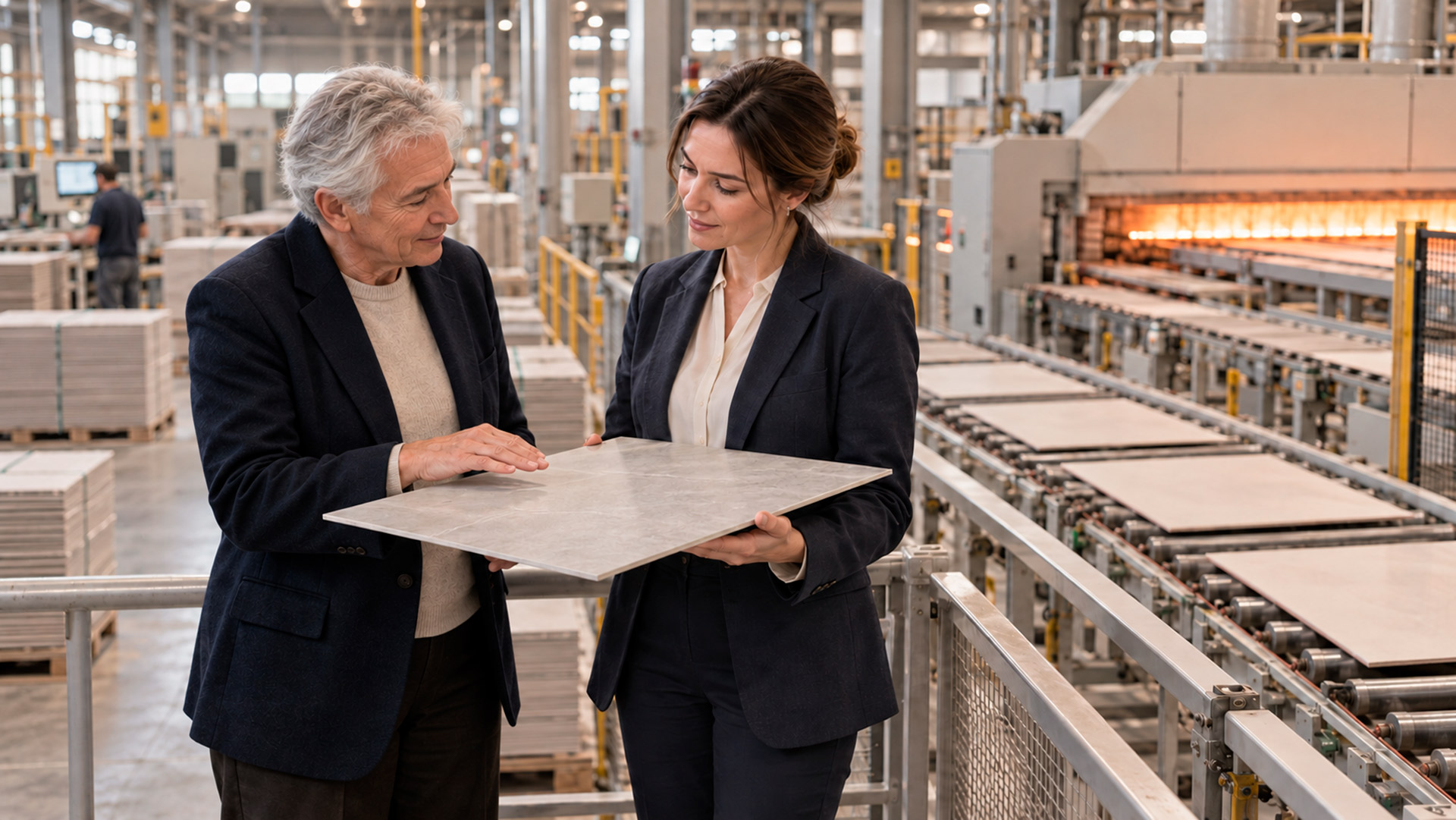 Two generations of a family ceramics business in their factory — the moment of brand transition
